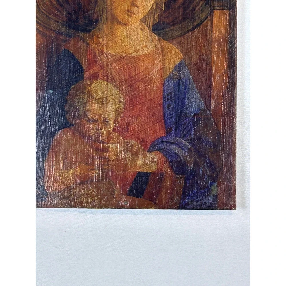 Twin Icons Madonna and Child Tin Art Hanging Plaque Brown Excellent Religious